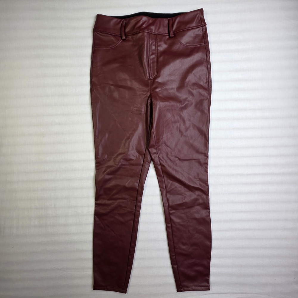Halara Burgundy Faux Leather High Waisted Skinny Pants Fleece Lined Womens Med